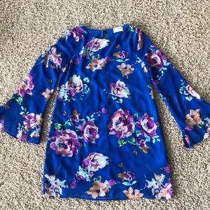 Watercolor Flower Dress with Bell Sleeve